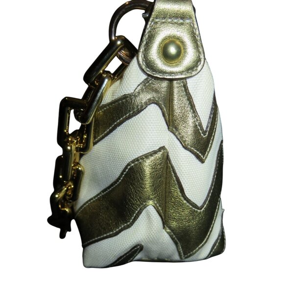 Coach 2005 Canvas & Leather Pochette Demi Bag White w/ gold Zebra Print Accents - Picture 3 of 12